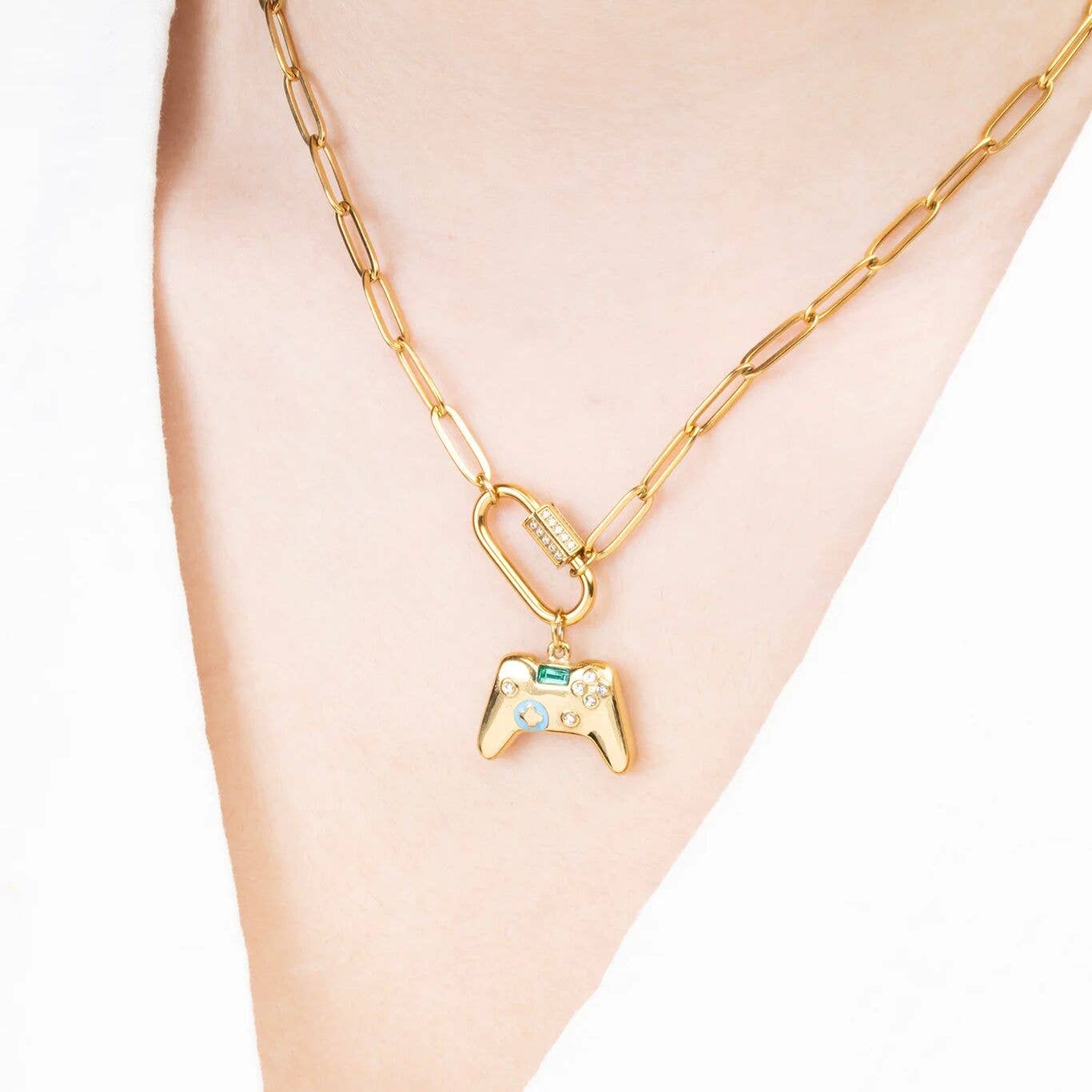 18K Gold PVD Stainless Steel Game Controller Charm: Stainless