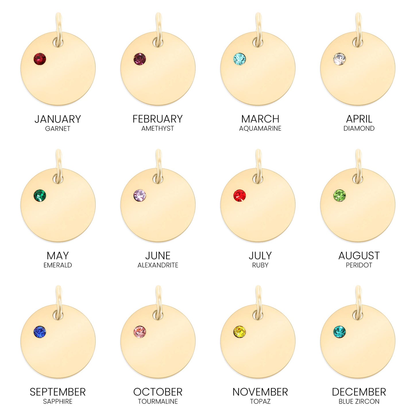 18K Gold PVD Blank Engravable Circle Birthstone Charm: January/Garnet
