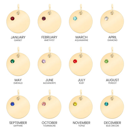 18K Gold PVD Blank Engravable Circle Birthstone Charm: January/Garnet