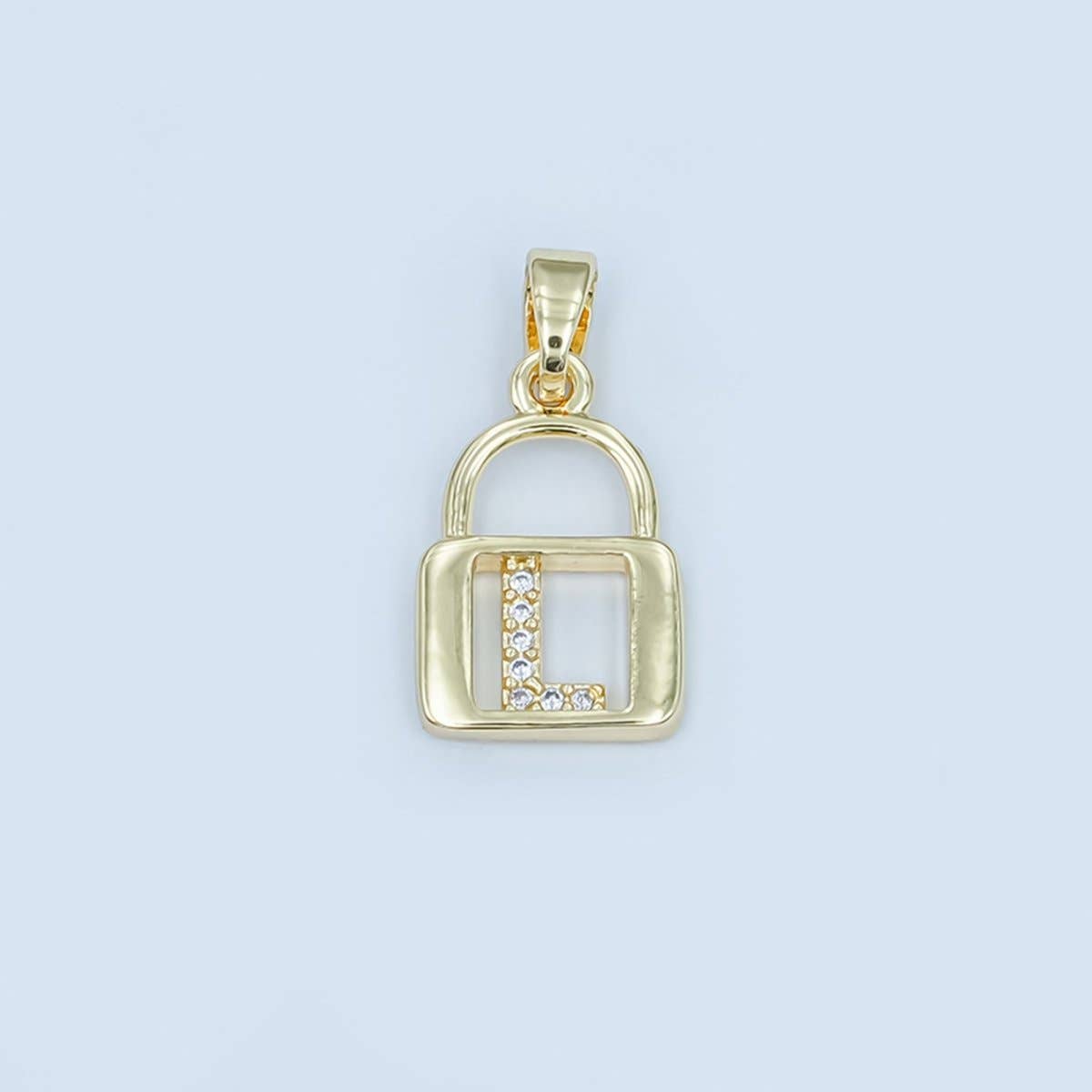 24K Gold Filled Micro Paved Initial Letter Padlock Pendant | A001 - A013: Letter K