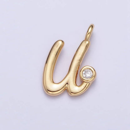Gold Initial Alphabet Lower Case Cursive Letter Clear CZ Personalized Charm | A-507-A-519: Letter R