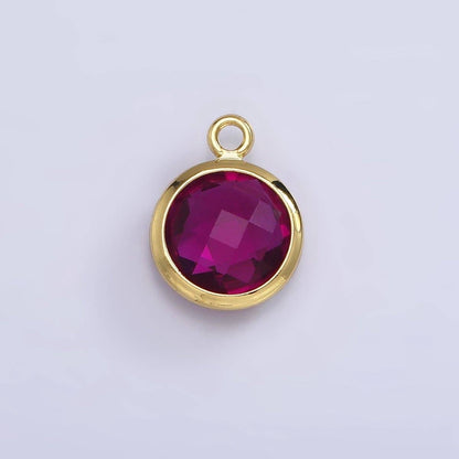 9mm Round BIRTHSTONE Cubic Zirconia Circle Gold Charm Add on Component For Jewelry Making | N-1209 N-1210: Red