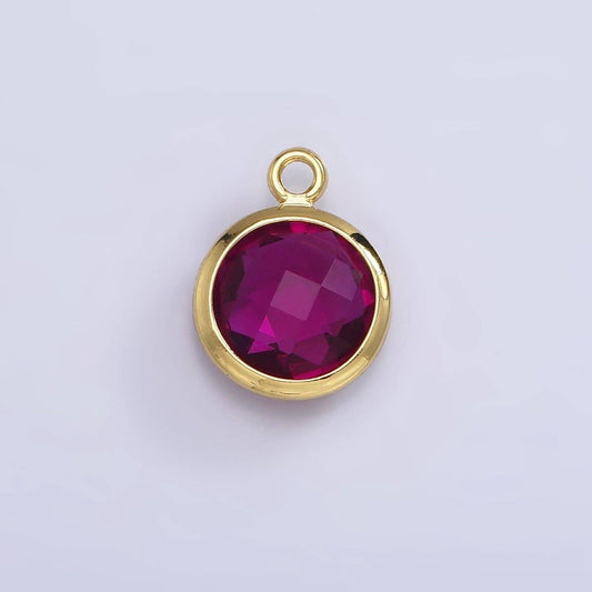 9mm Round BIRTHSTONE Cubic Zirconia Circle Gold Charm Add on Component For Jewelry Making | N-1209 N-1210: Fuchsia