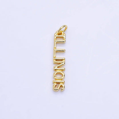 16K Gold Filled USA City States Script Tag Charm in Gold & Silver | D814 - D823: Gold / California