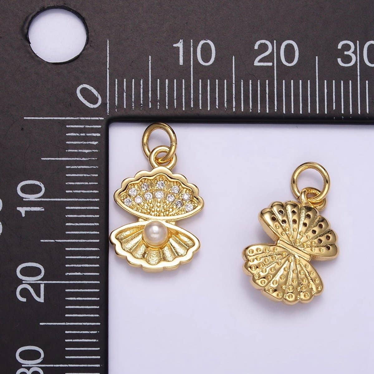 24K Gold Filled Pearl Micro Paved CZ Clam Sea Shell Charm | M128