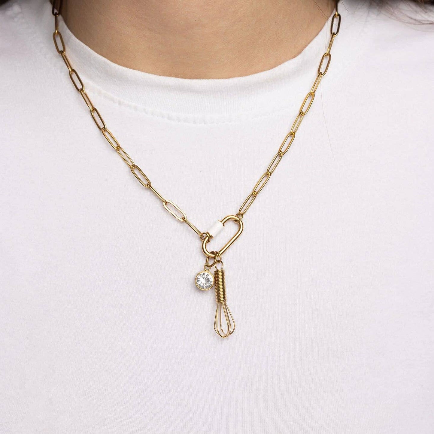 18K Gold PVD Stainless Steel Whisk Charm: Stainless