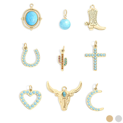 18K Gold PVD Western Charm Bar Charm Set (9pc): Gold