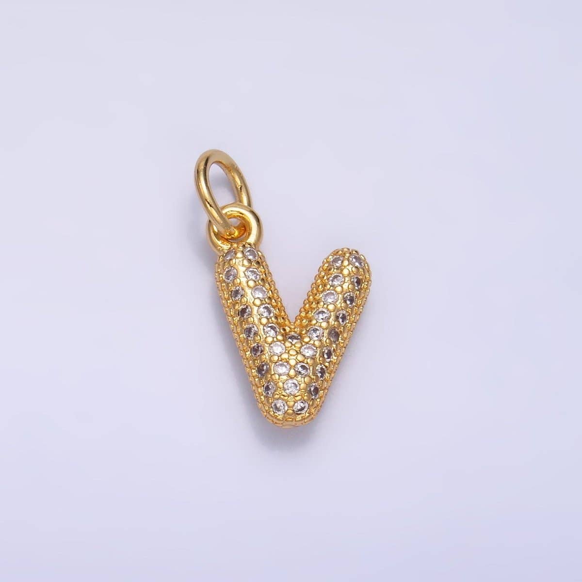 24K Gold Filled Micro Paved CZ Chubby Balloon Initial Letter Pendant | A015 - A027: Set
