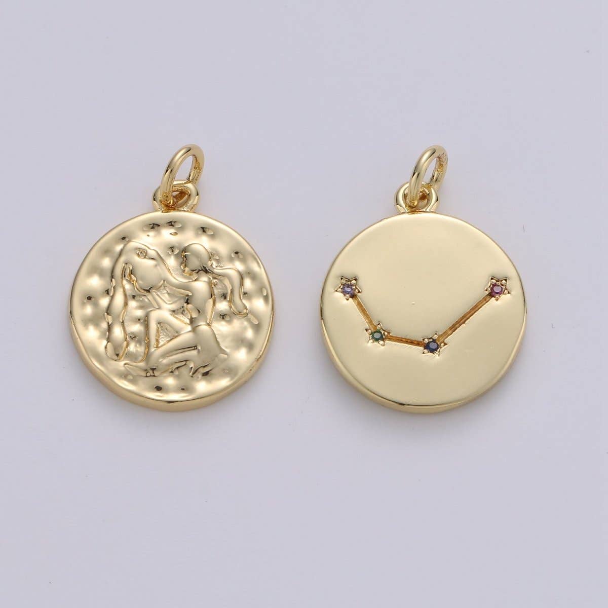 14K Gold Filled Zodiac Constellation Charms, Zodiac Symbol, Horoscope Charm, Gold Astrological Zodiac Signs, Double Sided Charm Pendant | A-A1707-A-A1712: Pisces