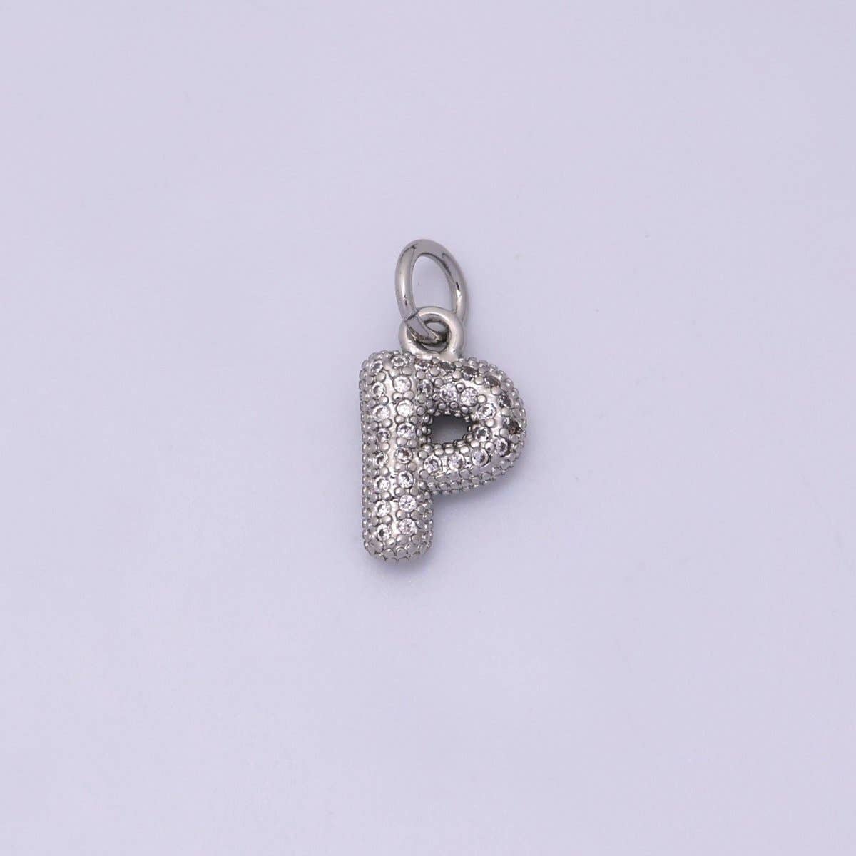 White Gold Filled Micro Paved CZ Chubby Balloon Initial Letter Pendant | A157 - A169: Letter A