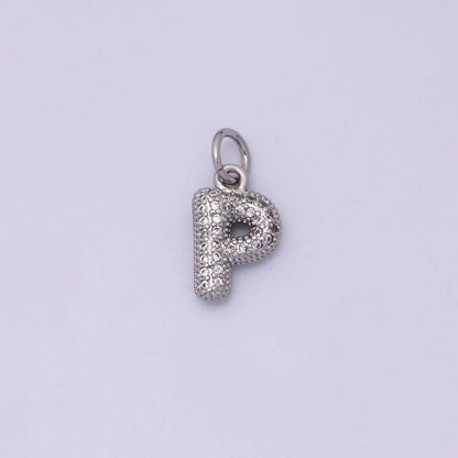 White Gold Filled Micro Paved CZ Chubby Balloon Initial Letter Pendant | A157 - A169: Letter A