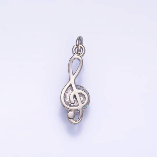 24K Gold Filled CZ Treble Clef Musical Note Charm in Gold & Silver | W890: Silver