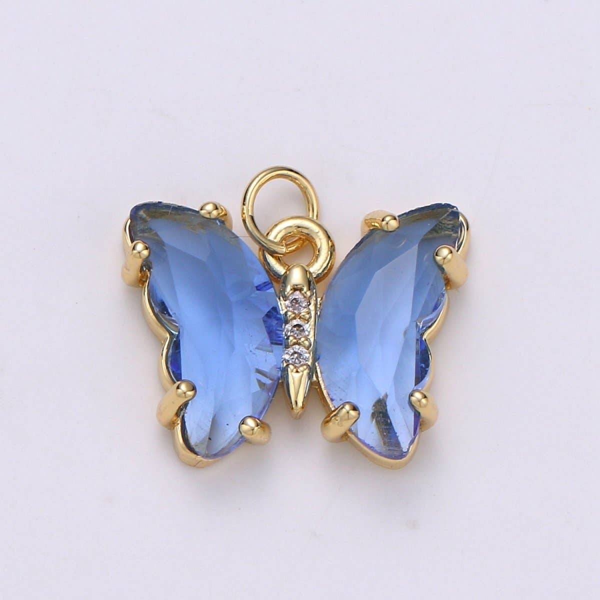 24K Gold Filled Blue, Green, Lavender, Purple Acrylic Micro Paved CZ Butterfly Mariposa Charm | M-377 - M-380: Purple