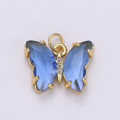 24K Gold Filled Blue, Green, Lavender, Purple Acrylic Micro Paved CZ Butterfly Mariposa Charm | M-377 - M-380: Purple
