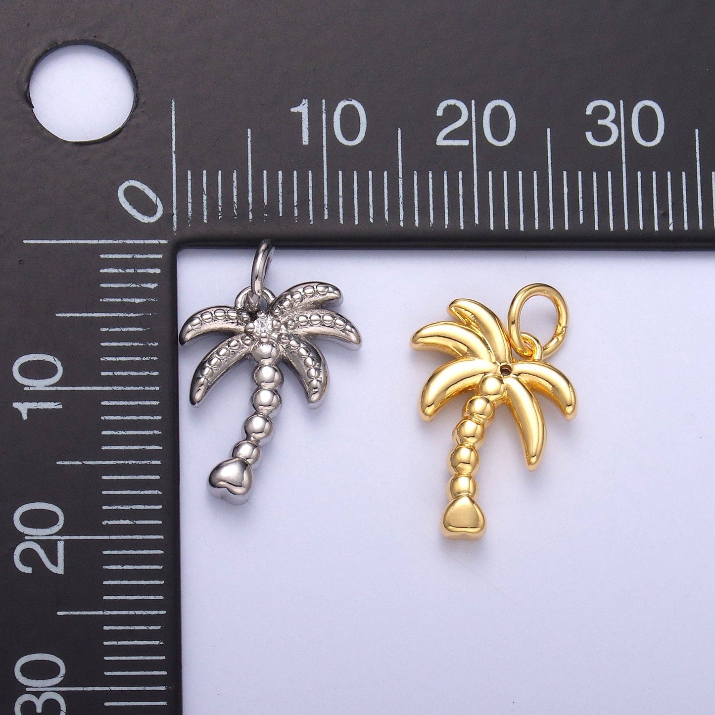 24K Gold Filled CZ Dotted Nature Palm Tree 3D Multidimensional Charm in Gold & Silver | N019: Silver