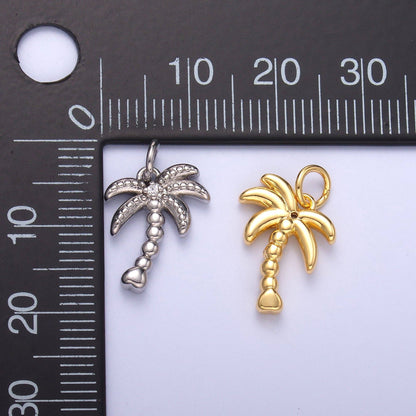 24K Gold Filled CZ Dotted Nature Palm Tree 3D Multidimensional Charm in Gold & Silver | N019: Silver