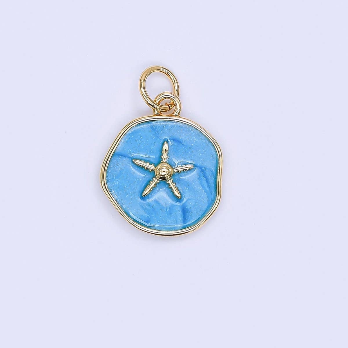 24K Gold Filled 15mm Enamel Floating Sea Starfish Charm in Blue & White | AF-527: Blue