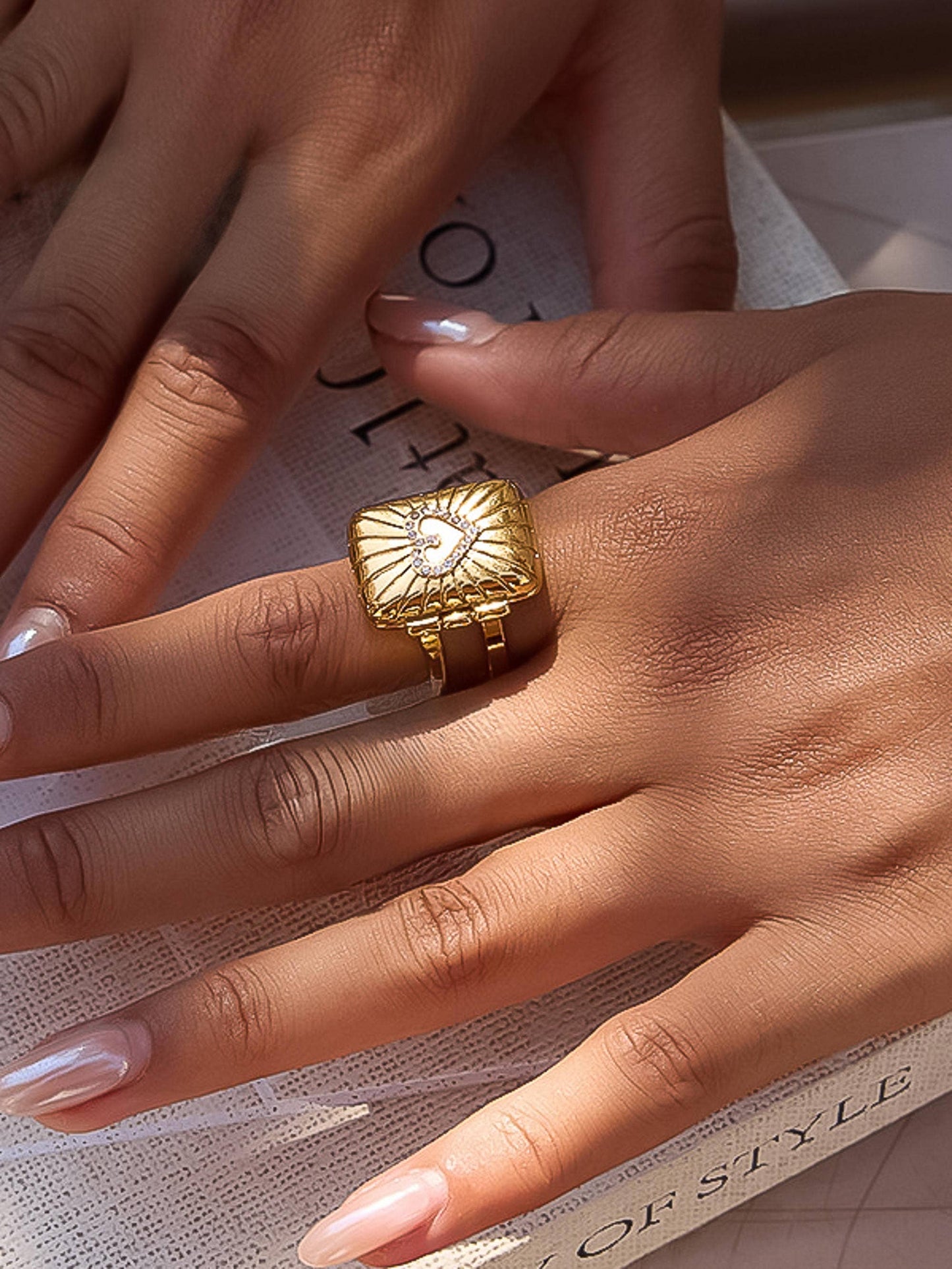 18K Gold Non-Tarnish CZ Heart Locket Ring