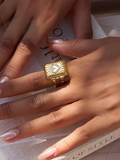 18K Gold Non-Tarnish CZ Heart Locket Ring