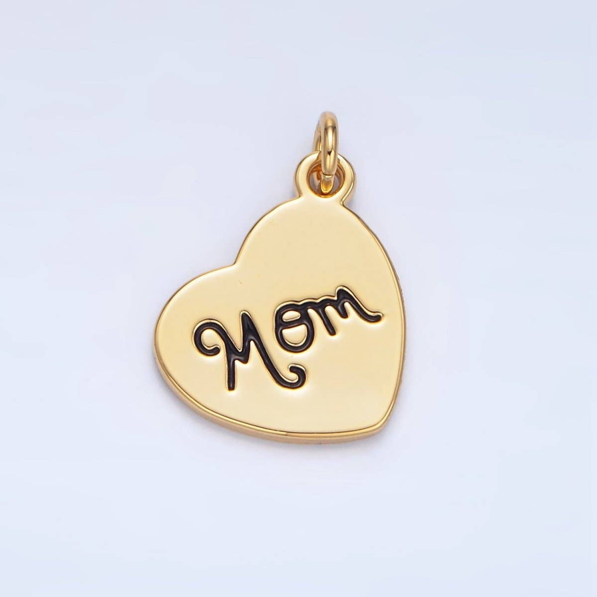 24K Gold Filled 17.5mm "MOM" Script Enamel Heart Charm | X612