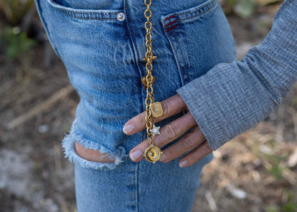 18K Gold Stainless Steel Charm Key Chain: Stainless