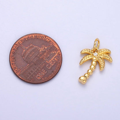 24K Gold Filled CZ Dotted Nature Palm Tree 3D Multidimensional Charm in Gold & Silver | N019: Silver