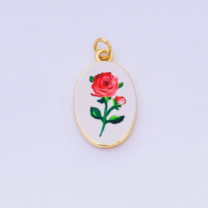 24K Gold Filled 23mm Enamel Art Oval Spring Holiday Charm in Flower, Butterfly, & Nature | AH-544 AH-545, AJ-513, AJ-514, AJ-520, AJ-528 - AJ530, AJ-532 - AJ-535, AJ-539 AJ-540, AJ-544 AJ-545, AJ-547: 18. Tomato
