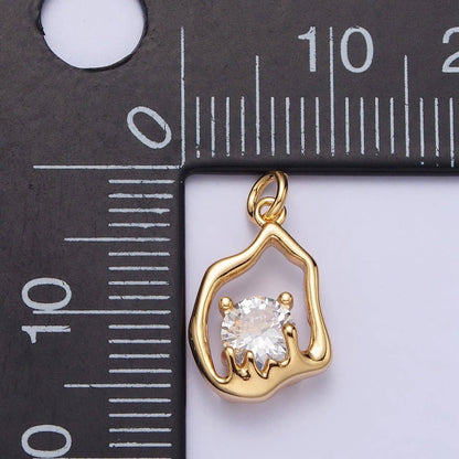 Gold, Silver Abstract Molten Drip Round Clear CZ Cubic Zirconia Charm | AC243 AC244: Silver