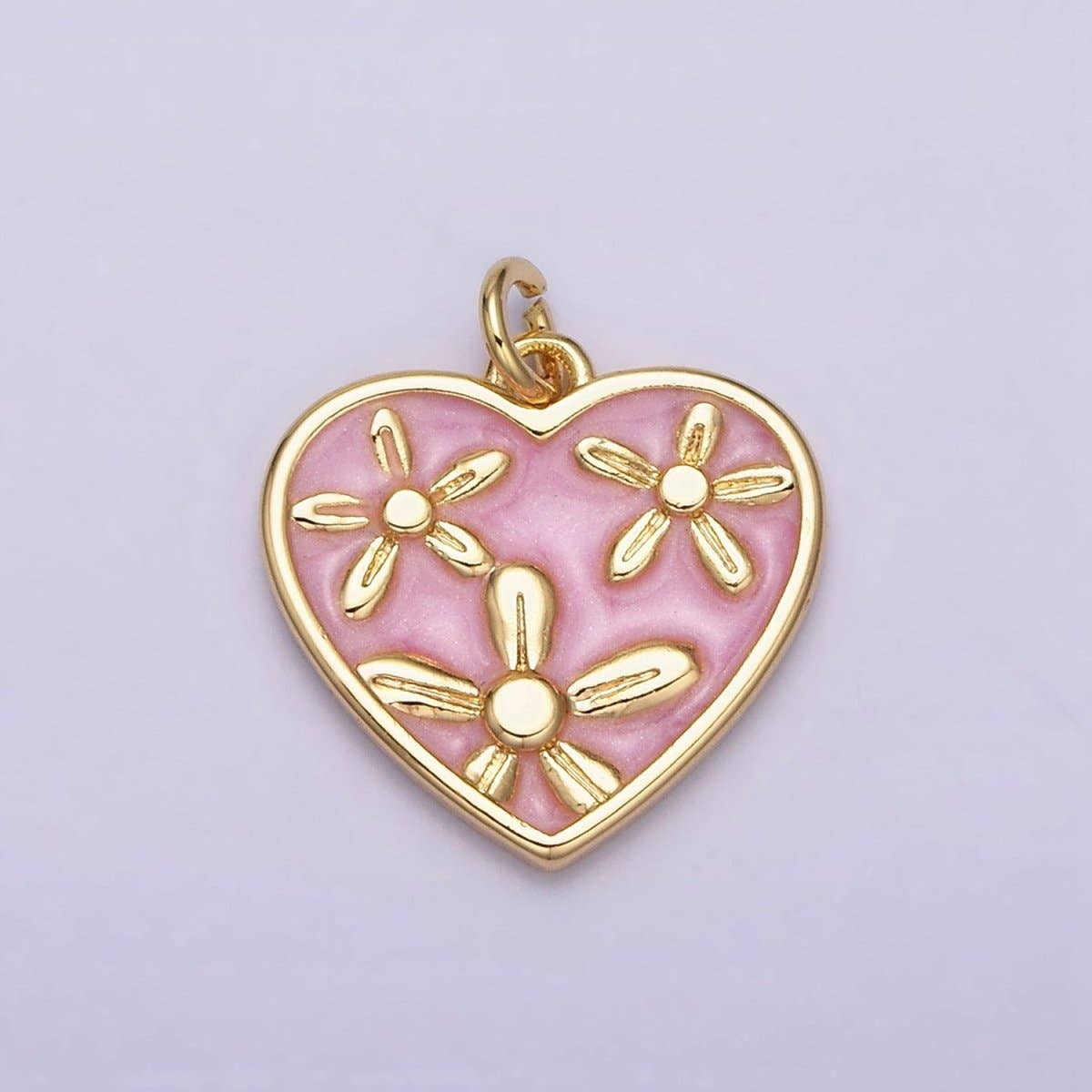 16K Gold Filled Triple Flower White, Pink, Blue Sparkly Enamel Heart Charm | AC1105 - AC1110: Silver / Blue