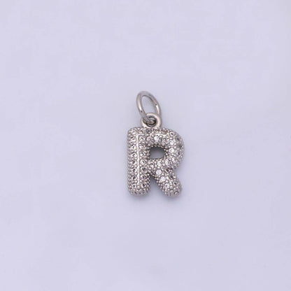 White Gold Filled Micro Paved CZ Chubby Balloon Initial Letter Pendant | A157 - A169: Letter A