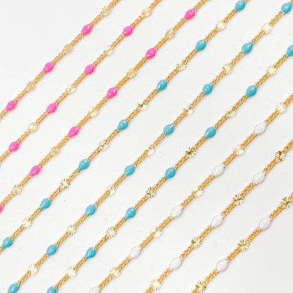 Permanent Jewelry 14K Gold Filled Enamel Marina Link Chains: Turquoise / 1.1mm-2mm / Marina