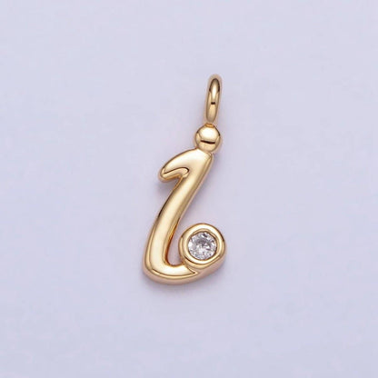 Gold Initial Alphabet Lower Case Cursive Letter Clear CZ Personalized Charm | A-507-A-519: Letter A