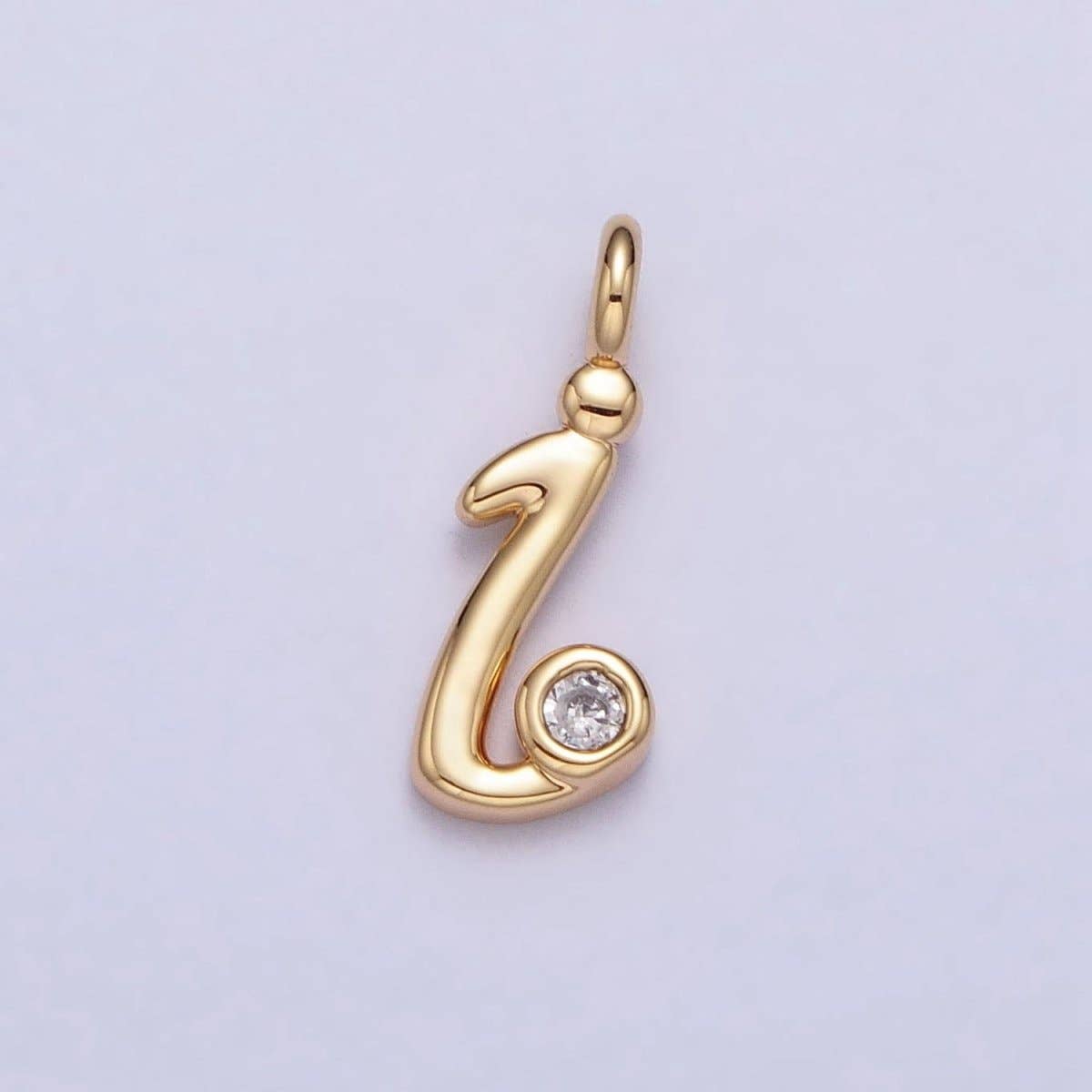 Gold Initial Alphabet Lower Case Cursive Letter Clear CZ Personalized Charm | A-507-A-519: Letter S