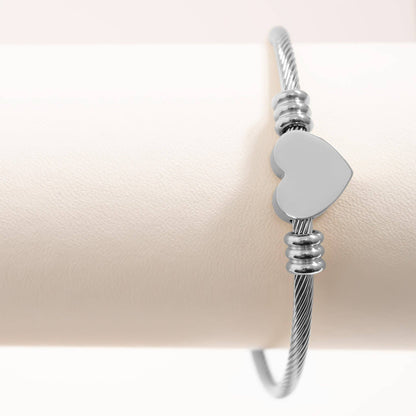 18K Gold PVD Stainless Steel Engravable Heart Cuff Bracelet: Stainless