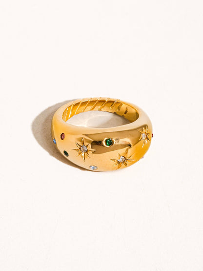 18K Gold Non-Tarnish Star Dome Ring: Yellow Gold / 8