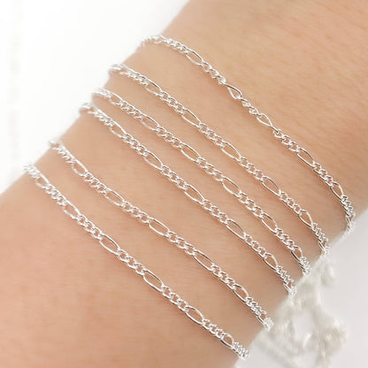 Permanent  Jewelry  Sterling Silver Figaro Chain: 7in / 4.1mm-5mm / Figaro