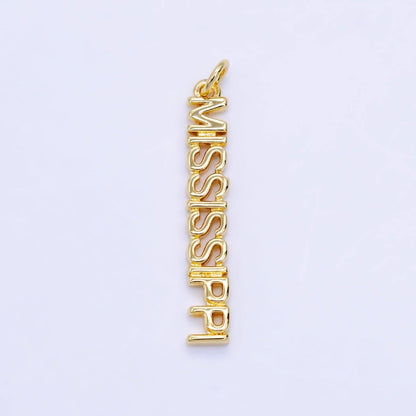16K Gold Filled USA City States Script Tag Charm in Gold & Silver | D814 - D823: Gold / California