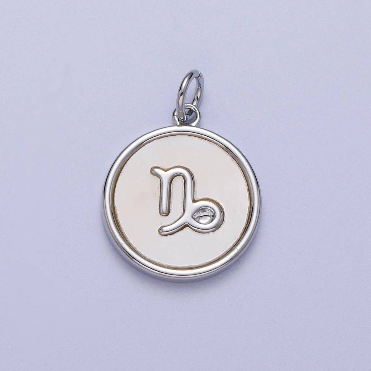 White Gold Filled Zodiac Signs Shell Pearl Round Coin Astrology Horoscope Silver Charm | A-A1731-A-A1736: Leo