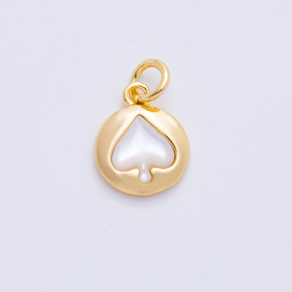 18K Gold Filled 19mm Shell Pearl Spade Poker Pendant | AH-915