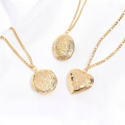 18K Gold PVD Stainless Steel Textured Oval Locket Pendant: Gold