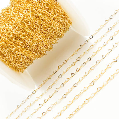 A35F/SPGF. 14K Gold Filled Flat Heart Link Chain: 1 Ft. / 3.1mm-4mm / Heart