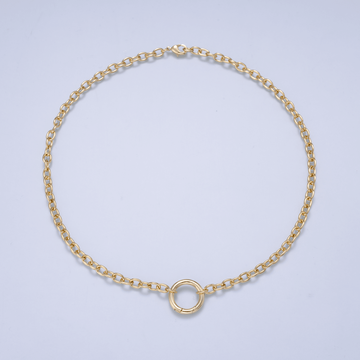 16K Gold Filled 5mm Push Gate Charm Connector Holder Ring Cable Chain 18 Inch Necklace WA-00557