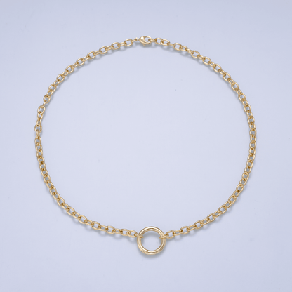 16K Gold Filled 5mm Push Gate Charm Connector Holder Ring Cable Chain 18 Inch Necklace WA-00557