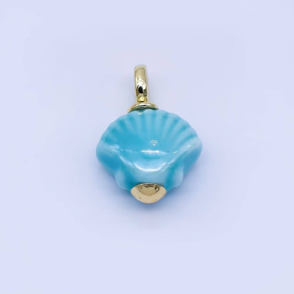 24K Gold Filled 12mm Handmade Ceramic Clam Seashell Charm | AF1577 - 1582: Pink