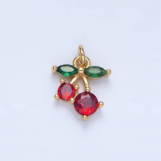 24K Gold Filled Red CZ Cherry Fruit Mini Charm | X849