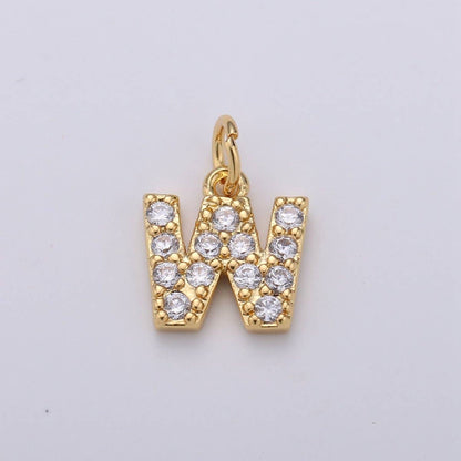 14k Gold Filled Tiny CZ Initial, Letter Alphabet Micro Pave charms Dainty Gold Cubic Pendant Charm for Necklace Bracelet Earring Add on A-099 to A-111: By Set