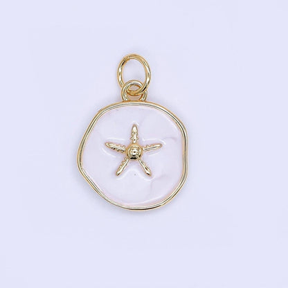 24K Gold Filled 15mm Enamel Floating Sea Starfish Charm in Blue & White | AF-527: Blue