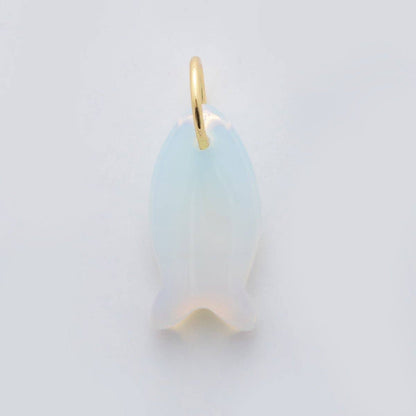 18K Gold Filled 23.7mm Natural Gemstone Fish Charm | C317 - C435: Pink Quartz