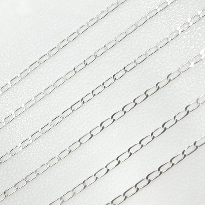 Permanent  Jewelry Sterling Silver Flat Paperclip Link Chain: 7in / 2.1mm-3mm / Cable