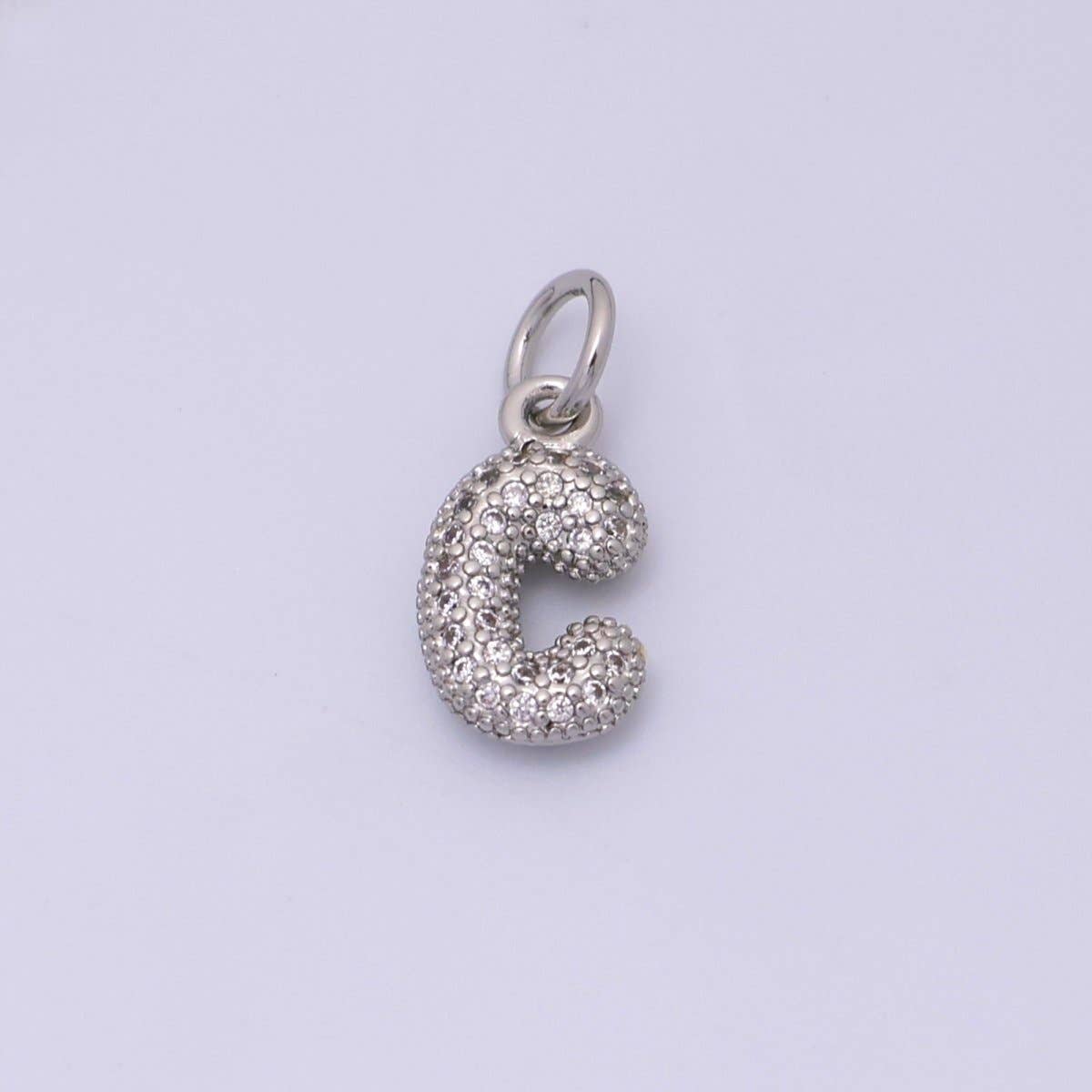 White Gold Filled Micro Paved CZ Chubby Balloon Initial Letter Pendant | A157 - A169: Letter A